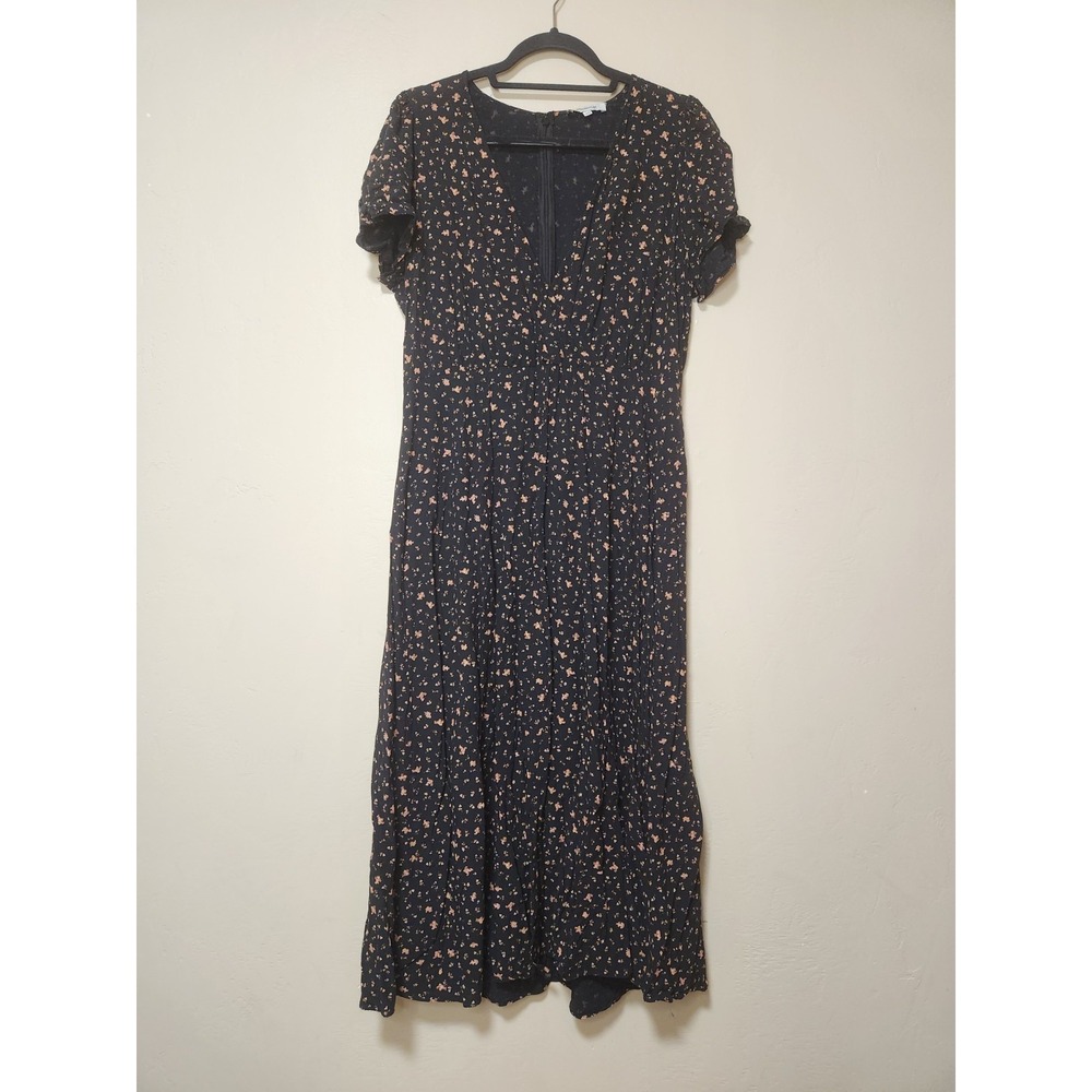 Madewell black Floral Midi Dress V-neck Size 14 Cottage Peasant
